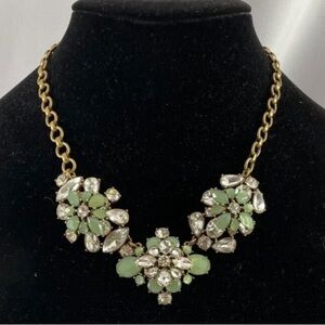 J. Crew VTG Mint Green Floral Crystal Rhinestone Statement Necklace
